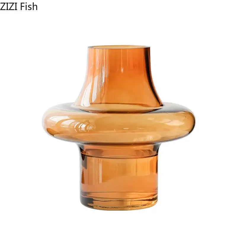 Sculptural tiered amber glass vase living room decor