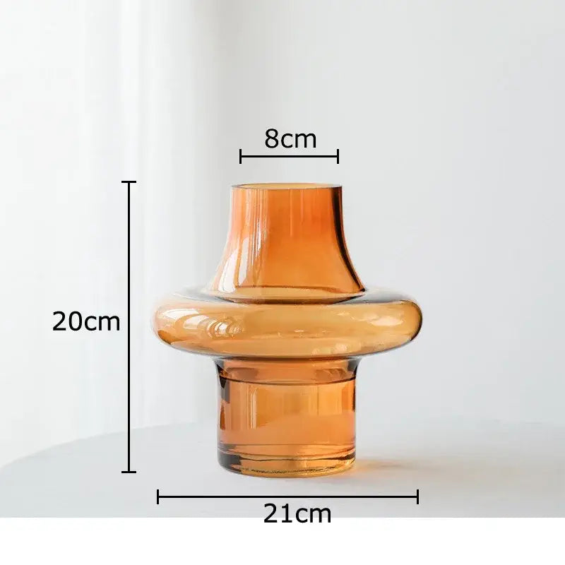 Sculptural tiered amber glass vase living room decor