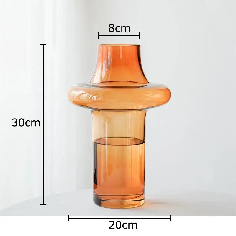 Sculptural tiered amber glass vase living room decor