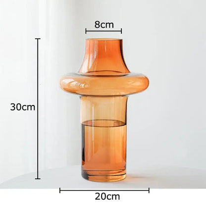 Sculptural tiered amber glass vase living room decor