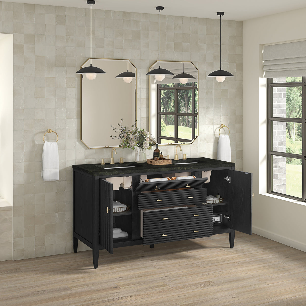 James Martin Myrrin 60" Double Bathroom Vanity, Carbon Oak
