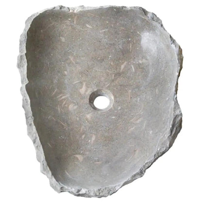 Handcrafted Grey Travertine Stone Vessel Bathroom Sink With Natural Shape