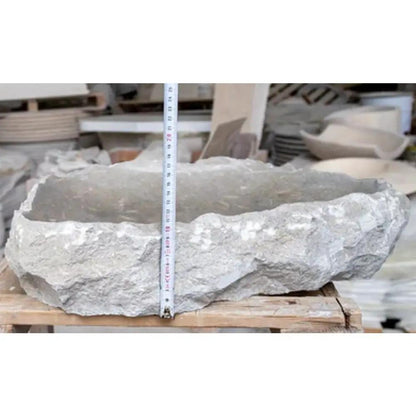 Handcrafted Grey Travertine Stone Vessel Bathroom Sink With Natural Shape
