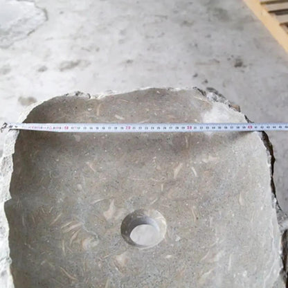 Handcrafted Grey Travertine Stone Vessel Bathroom Sink With Natural Shape