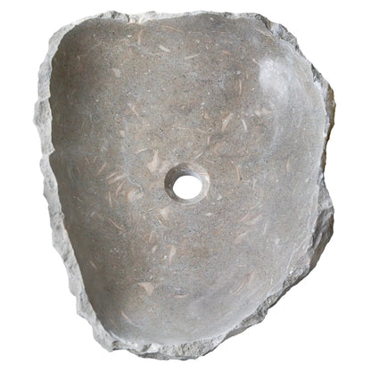 Seagrass Fossil Limestone Hand Carved Grey Bathroom Vessel Sink 16x20 Natural Stone