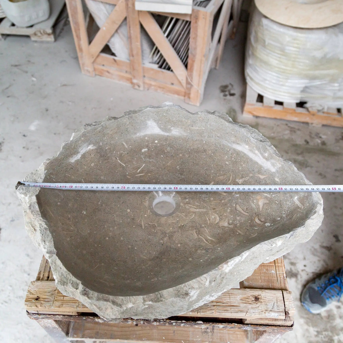 Seagrass Fossil Limestone Hand Carved Grey Bathroom Vessel Sink 16x20 Natural Stone