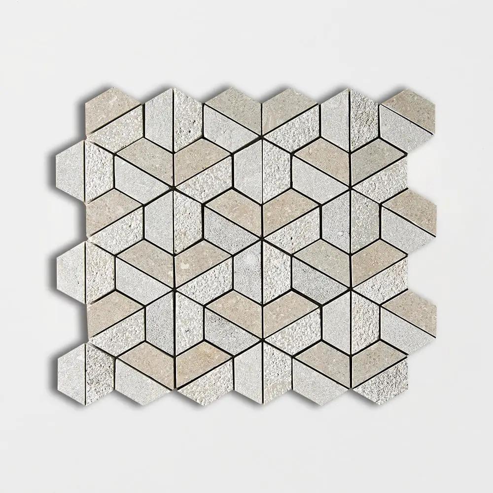 Seagrass Textured 3d Hexagon Limestone Mosaics 10 3/8x12