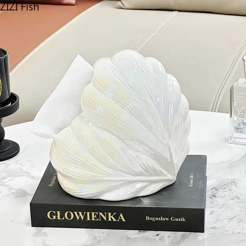 Seashell white & silver heart feather ceramic tissue box bedroom decor