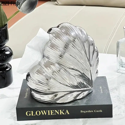 Seashell white & silver heart feather ceramic tissue box bedroom decor