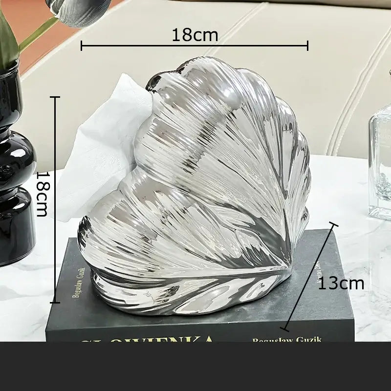 Seashell white & silver heart feather ceramic tissue box bedroom decor