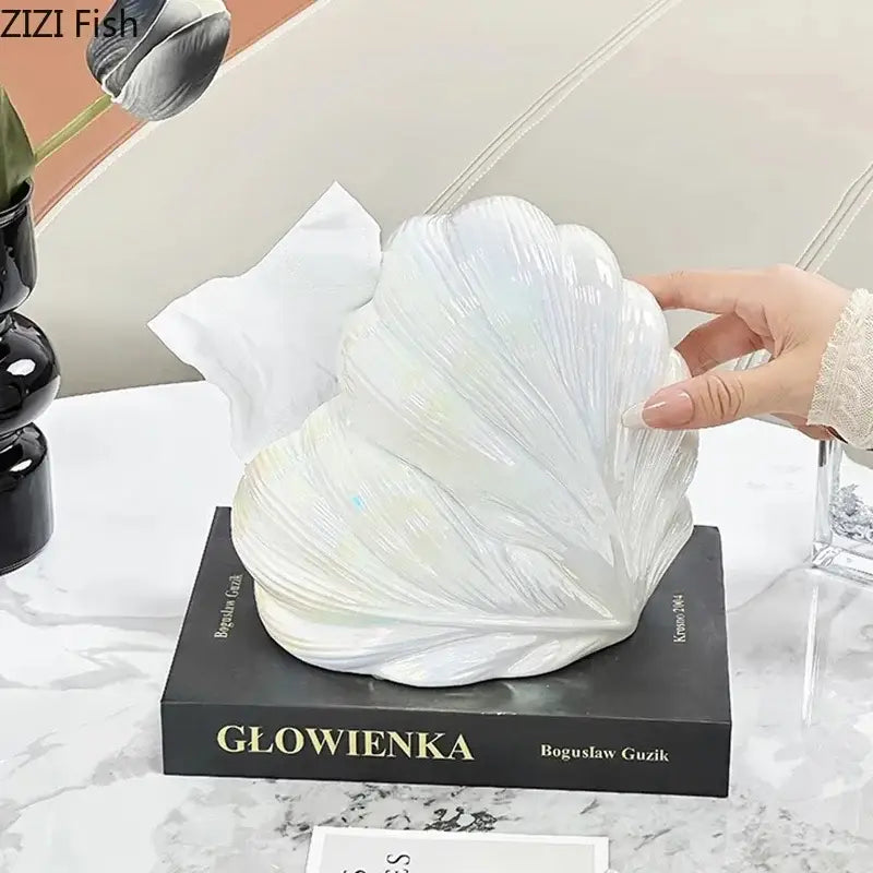 Seashell white & silver heart feather ceramic tissue box bedroom decor