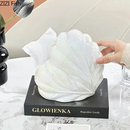 Seashell white & silver heart feather ceramic tissue box bedroom decor