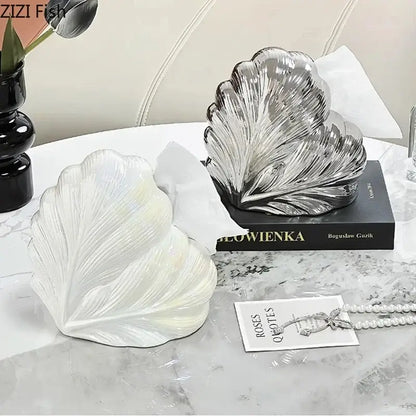 Seashell white & silver heart feather ceramic tissue box bedroom decor