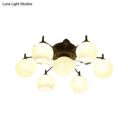 DecorBites™ Semi Mount Bubble Shade Living Room Ceiling Light - Traditional White Glass with 5/7 Lights - Black