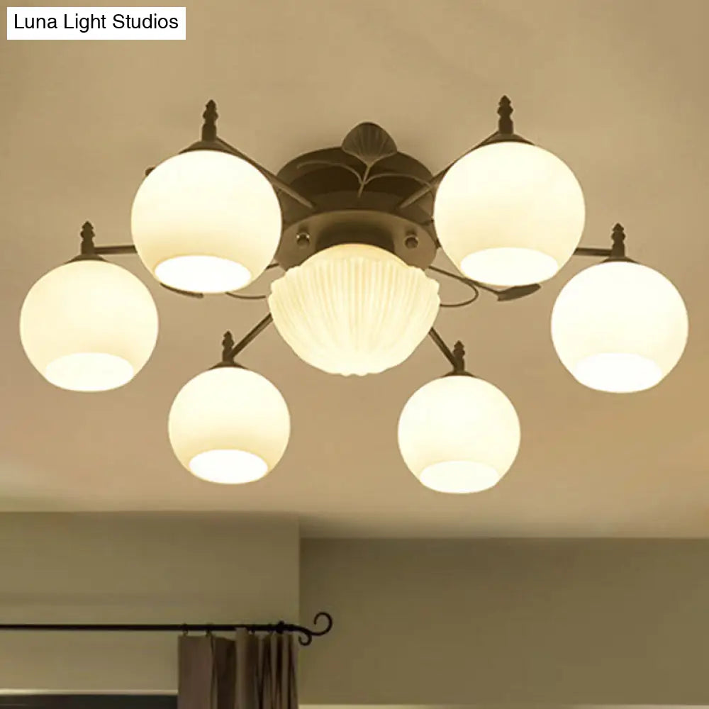 DecorBites™ Semi Mount Bubble Shade Living Room Ceiling Light - Traditional White Glass with 5/7 Lights - Black