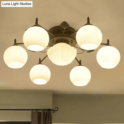 DecorBites™ Semi Mount Bubble Shade Living Room Ceiling Light - Traditional White Glass with 5/7 Lights - Black