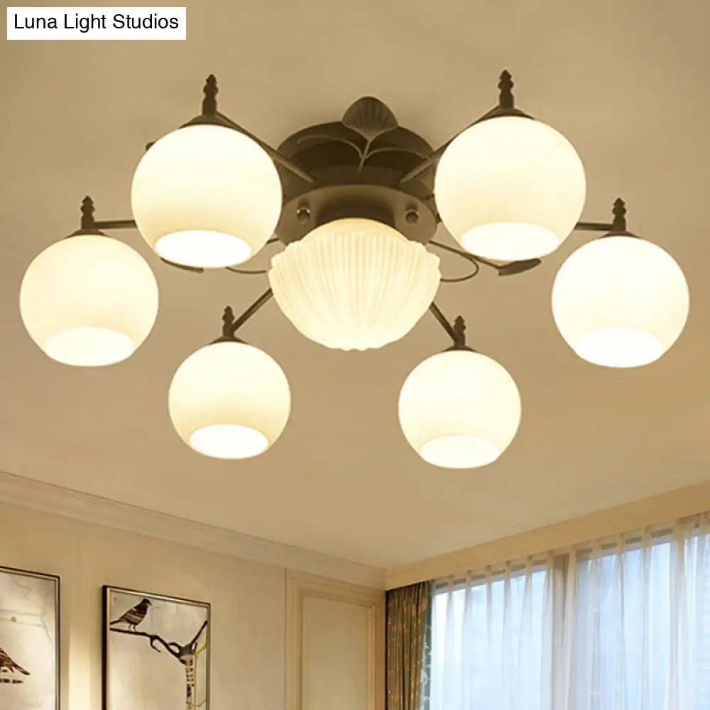 DecorBites™ Semi Mount Bubble Shade Living Room Ceiling Light - Traditional White Glass with 5/7 Lights - Black