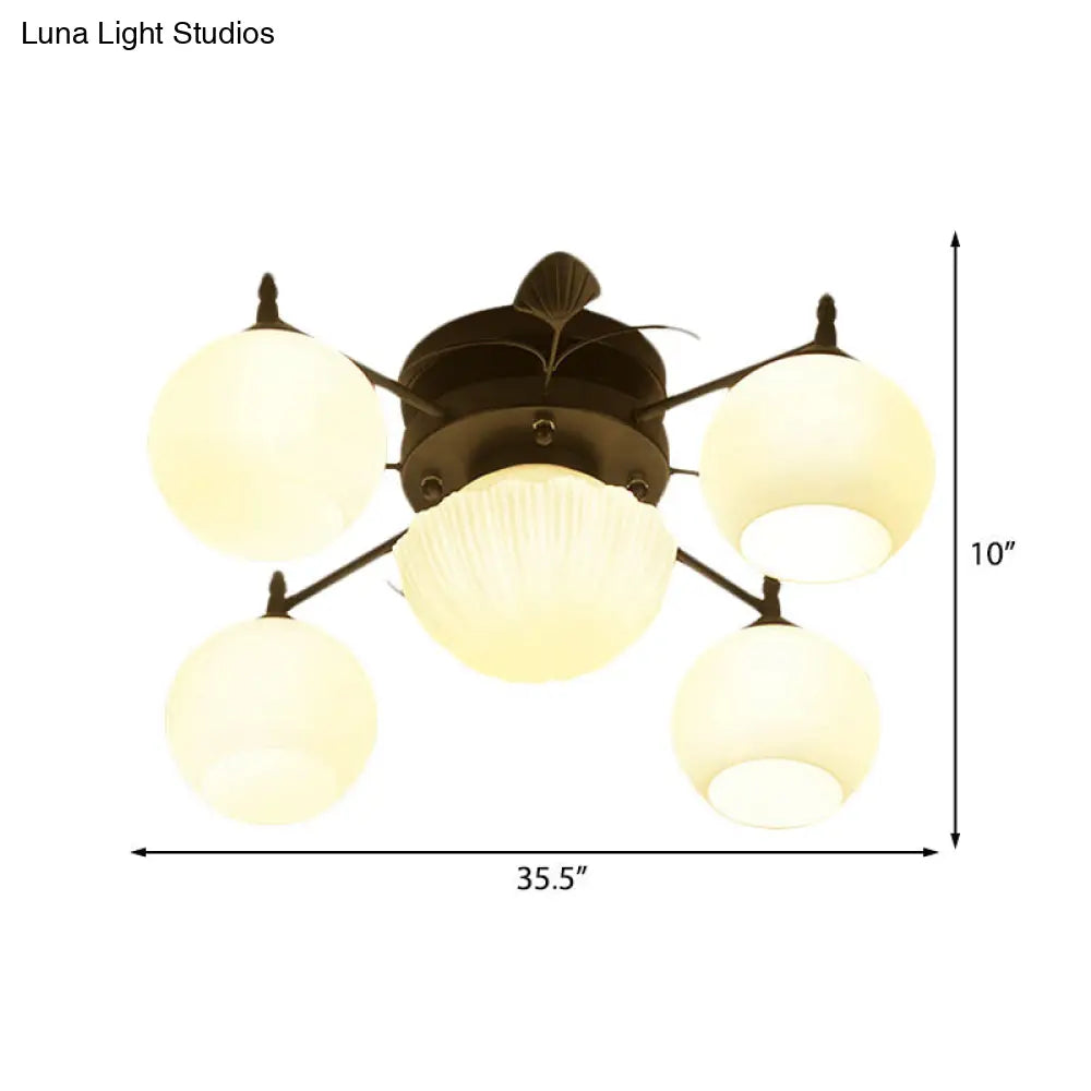 DecorBites™ Semi Mount Bubble Shade Living Room Ceiling Light - Traditional White Glass with 5/7 Lights - Black