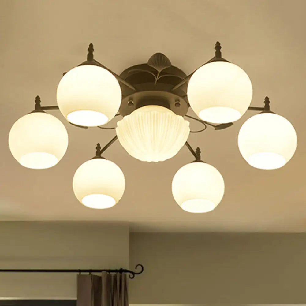 DecorBites™ Semi Mount Bubble Shade Living Room Ceiling Light - Traditional White Glass with 5/7 Lights - Black