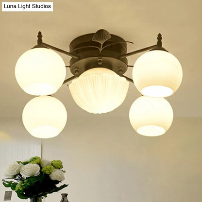 DecorBites™ Semi Mount Bubble Shade Living Room Ceiling Light - Traditional White Glass with 5/7 Lights - Black