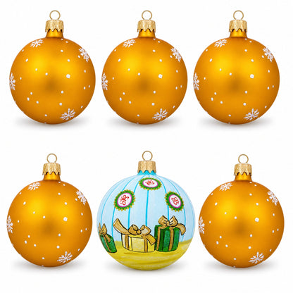 Set of 6 Santa with Gifts, Snowman, Nutcracker Glass Christmas Ornaments