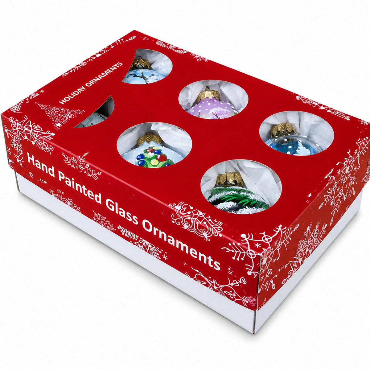 Set of 6 Santa Claus and Friends Glass Christmas Ornaments