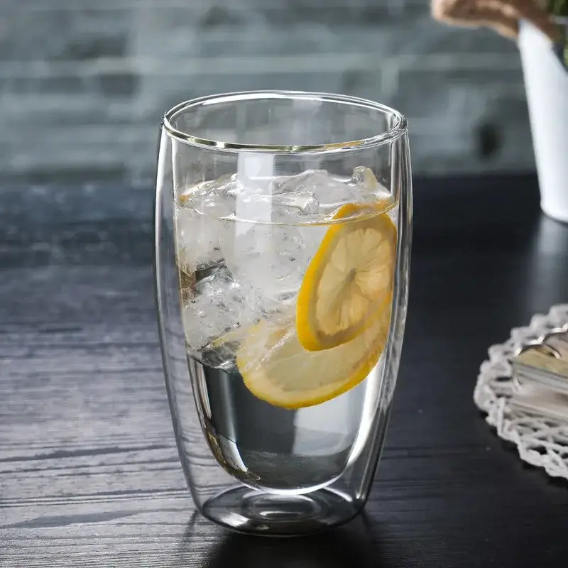 Set of 3 clear double wall glass cup tumblers for kitchen and dining