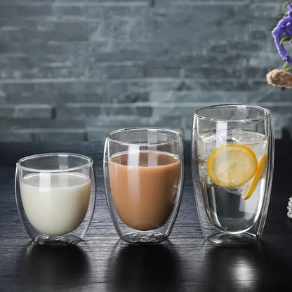 Set of 3 clear double wall glass cup tumblers for kitchen and dining