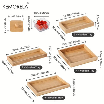 Set of 3 glass kitchen snack jars with bamboo wood lid and tray