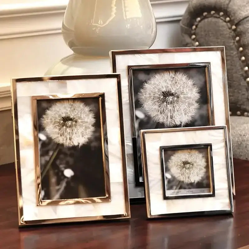 Set of 3 golden alloy shell photo frames bedroom desk decor