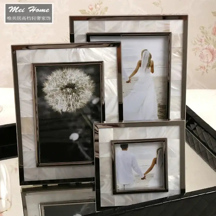 Set of 3 golden alloy shell photo frames bedroom desk decor