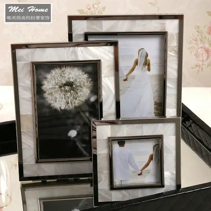 Set of 3 golden alloy shell photo frames bedroom desk decor