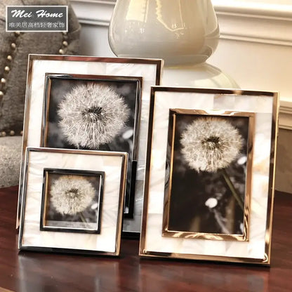 Set of 3 golden alloy shell photo frames bedroom desk decor
