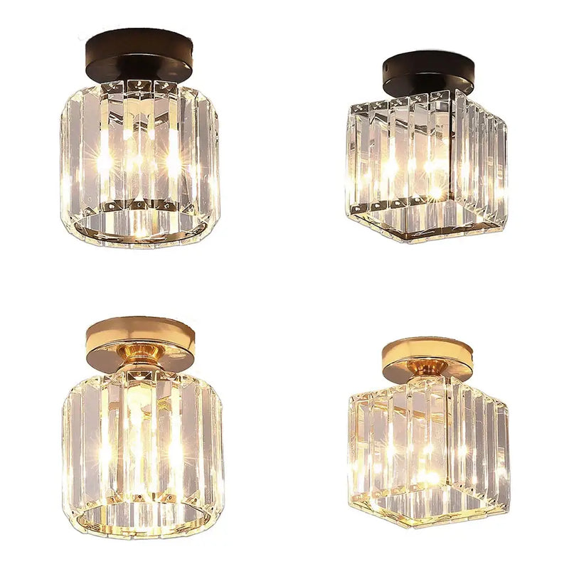 Set of 4 black & gold crystal mini ceiling lights for living room