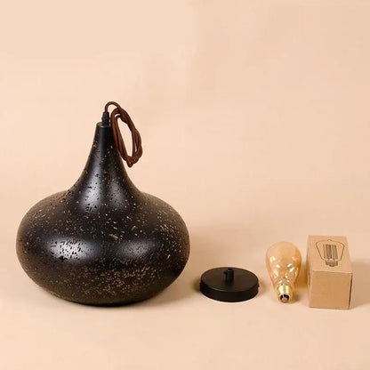 Set of 4 black & gold etched iron pendant light fixture dining room