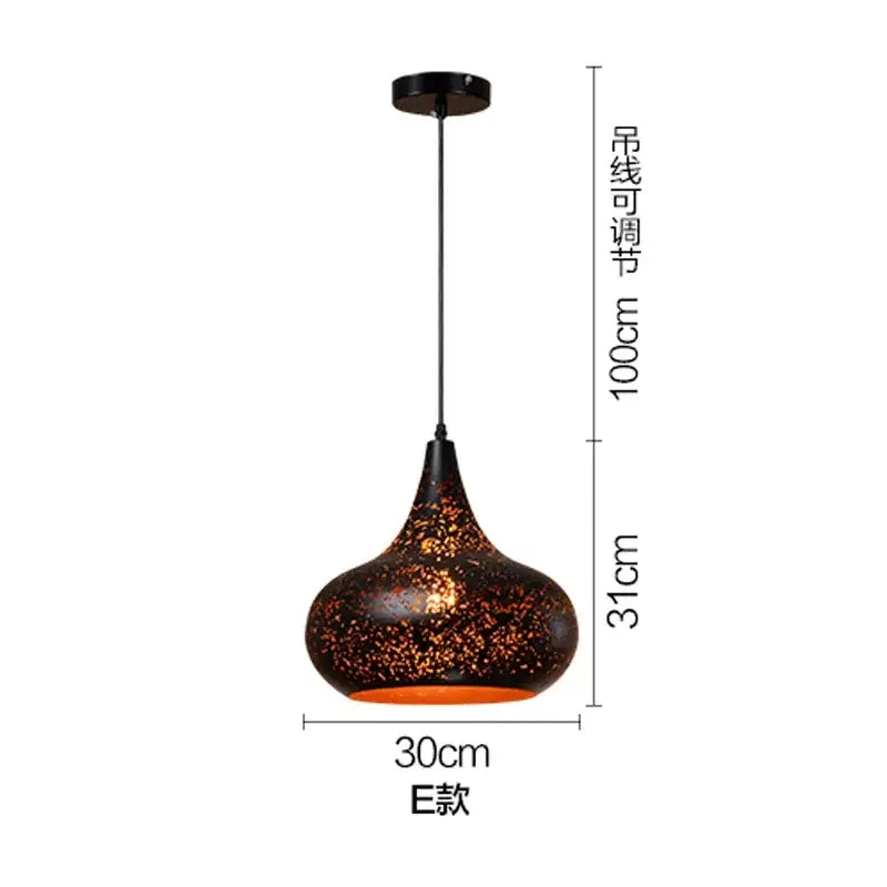 Set of 4 black & gold etched iron pendant light fixture dining room