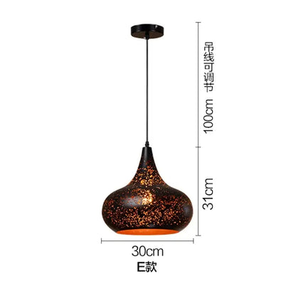 Set of 4 black & gold etched iron pendant light fixture dining room
