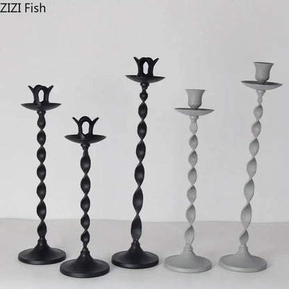 Set of 4 golden candlestick holders dining room twisted metal decor