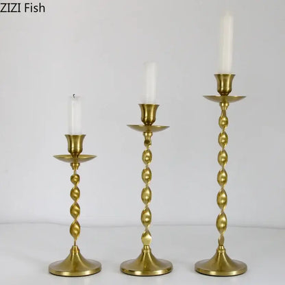 Set of 4 golden candlestick holders dining room twisted metal decor