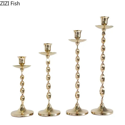 Set of 4 golden candlestick holders dining room twisted metal decor