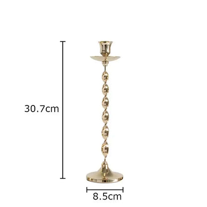 Set of 4 golden candlestick holders dining room twisted metal decor