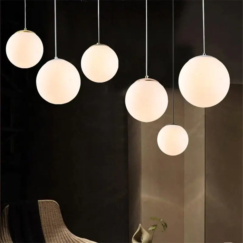 Set of 6 frosted glass ball pendant lights for living room