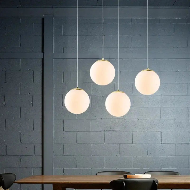 Set of 6 frosted glass ball pendant lights for living room