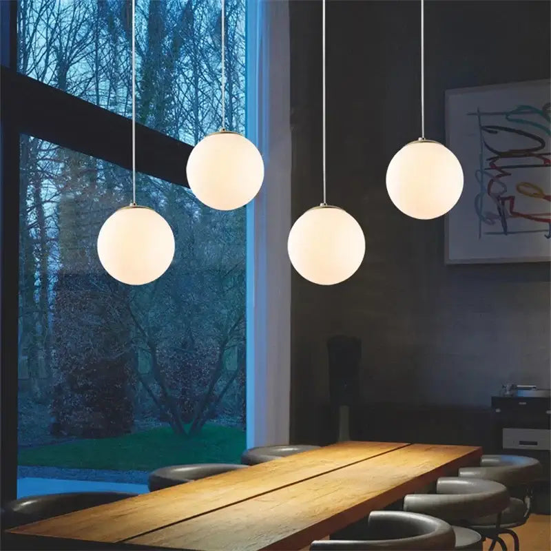 Set of 6 frosted glass ball pendant lights for living room