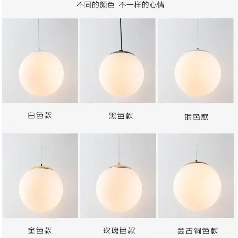 Set of 6 frosted glass ball pendant lights for living room