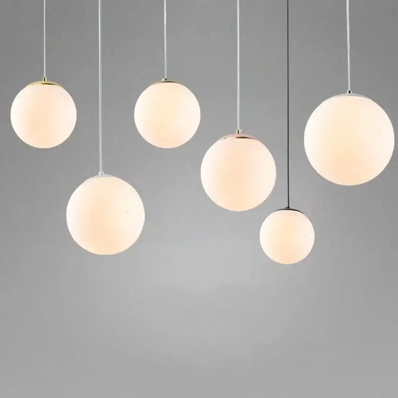 Set of 6 frosted glass ball pendant lights for living room