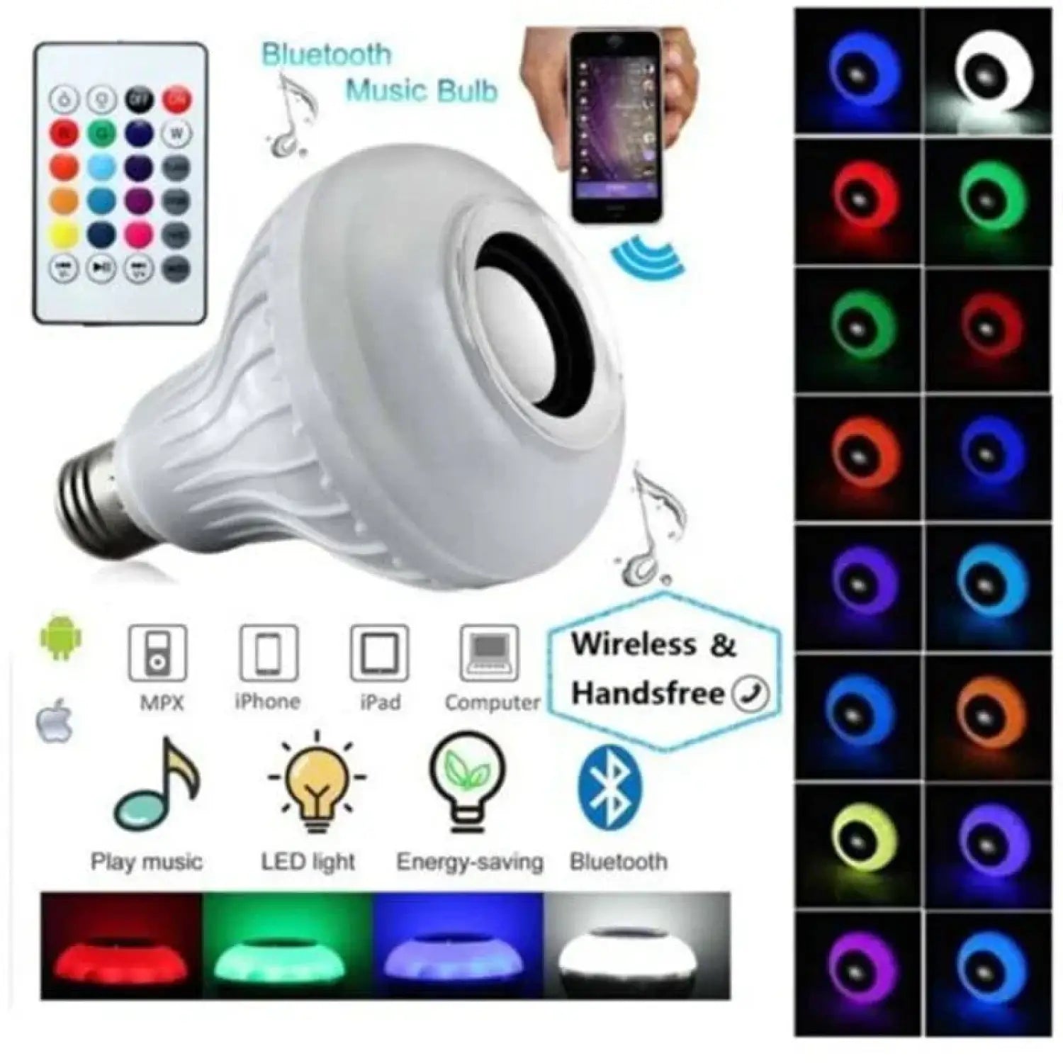 Seven-Color LED Bulb with Remote Control & Wireless Audio