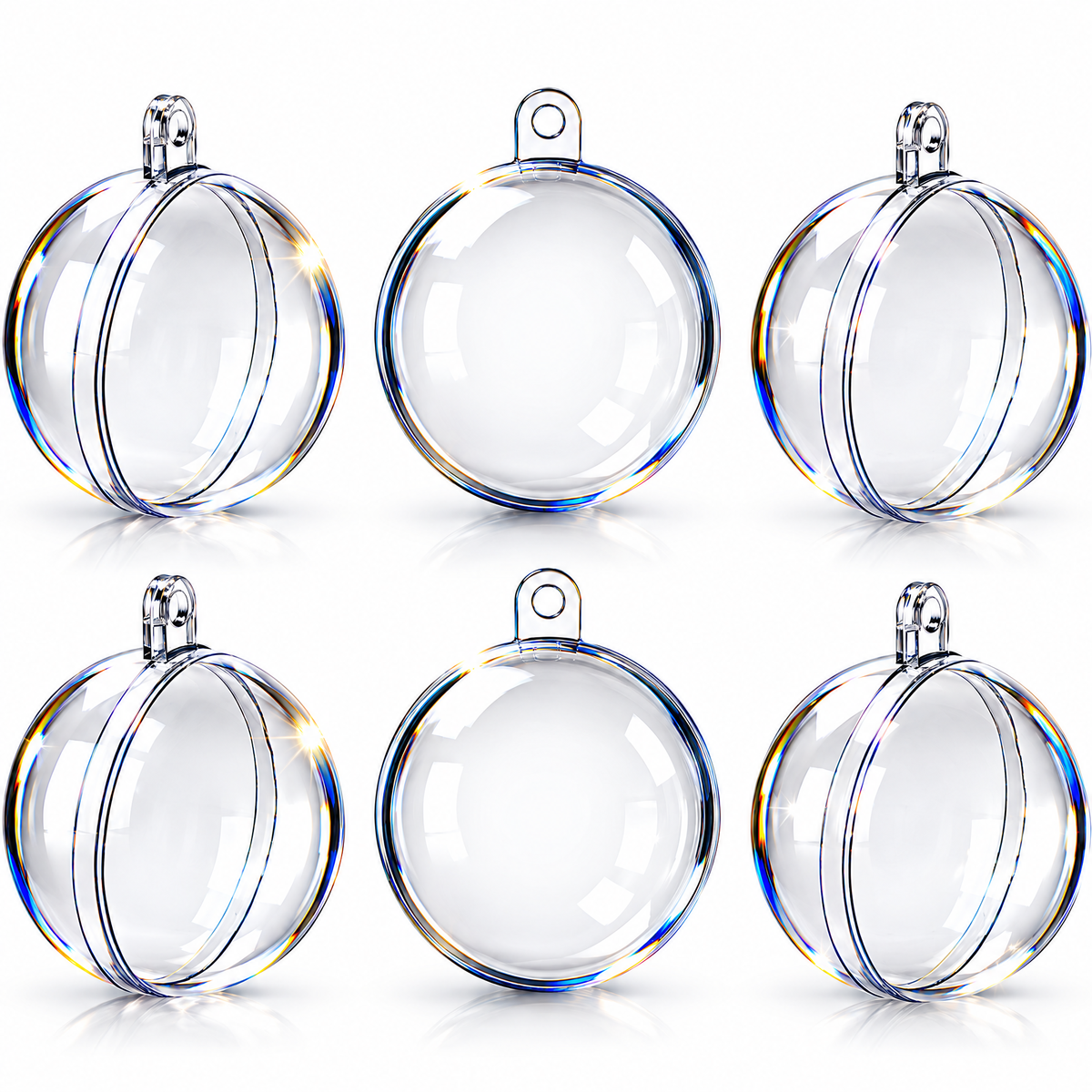 Set of 6 Mini Clear Plastic Ball Ornaments 1.92 Inches (49 mm)