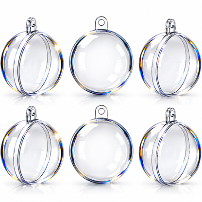 Set of 6 Mini Clear Plastic Ball Ornaments 1.92 Inches (49 mm)