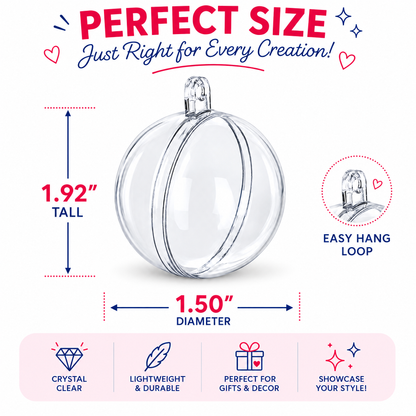 Set of 6 Mini Clear Plastic Ball Ornaments 1.92 Inches (49 mm)